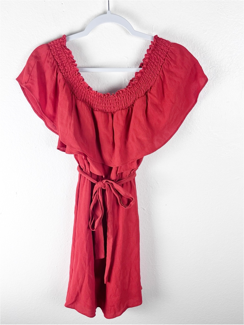 LOVERS + FRIENDS Suntime Red Ruffle Trim Belted Waist Dress Size Medium Boho